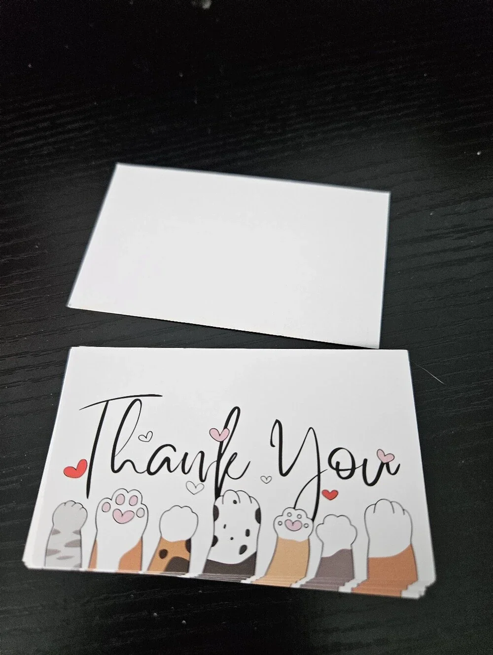 Thank You Note Cards with Cute Cat Paws - White & Pink Accents